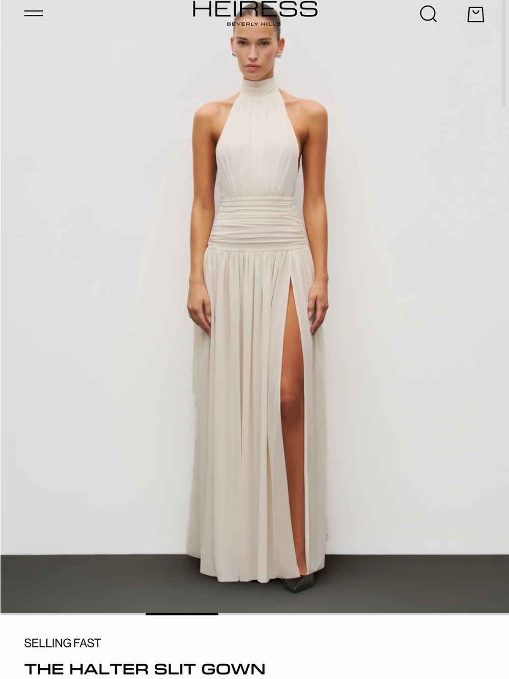 Heiress Halter Maxi Dress in Cream with High Slit